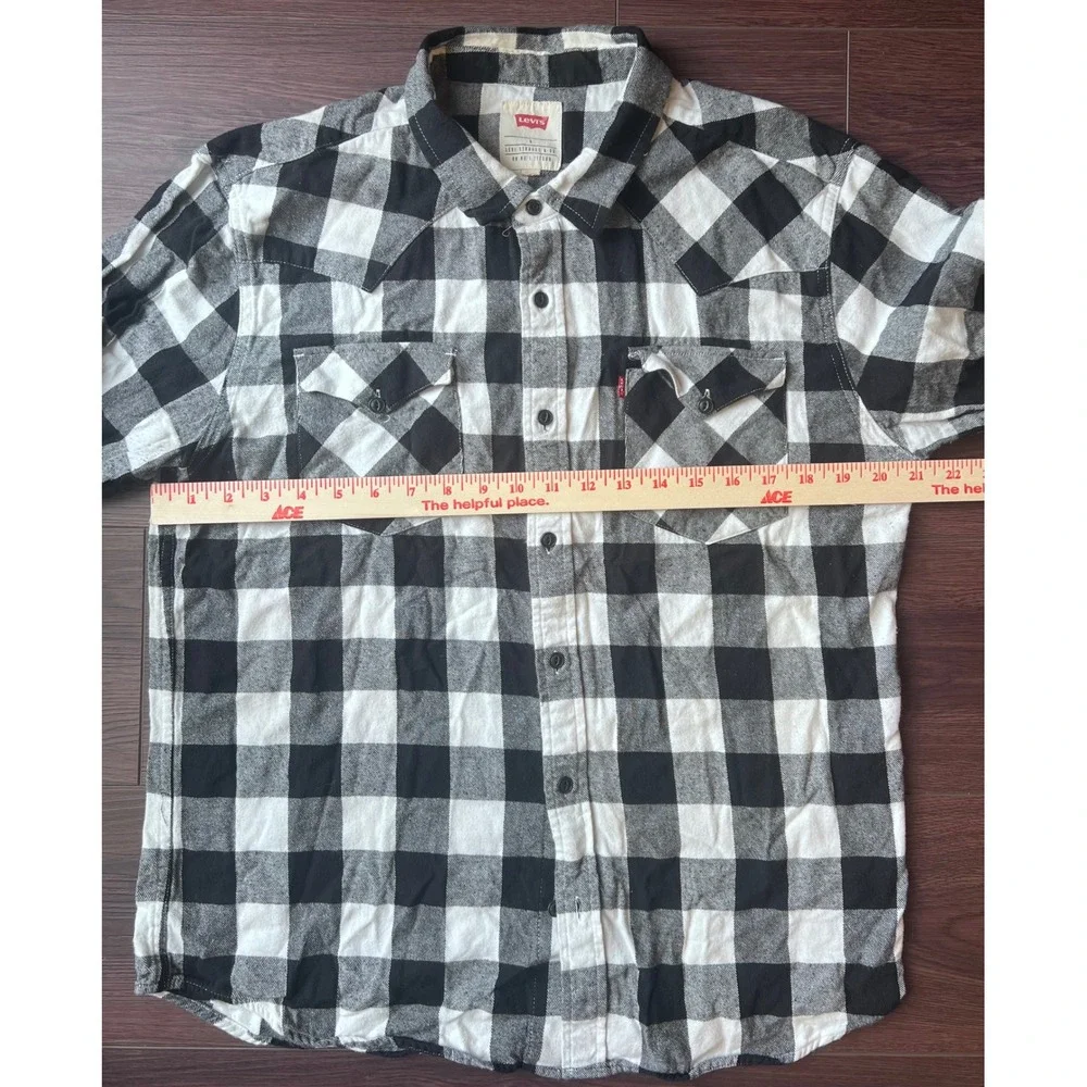 Levis Mens Western Shirt Large Black White Buffalo Plaid Cotton 3DLW11571 L